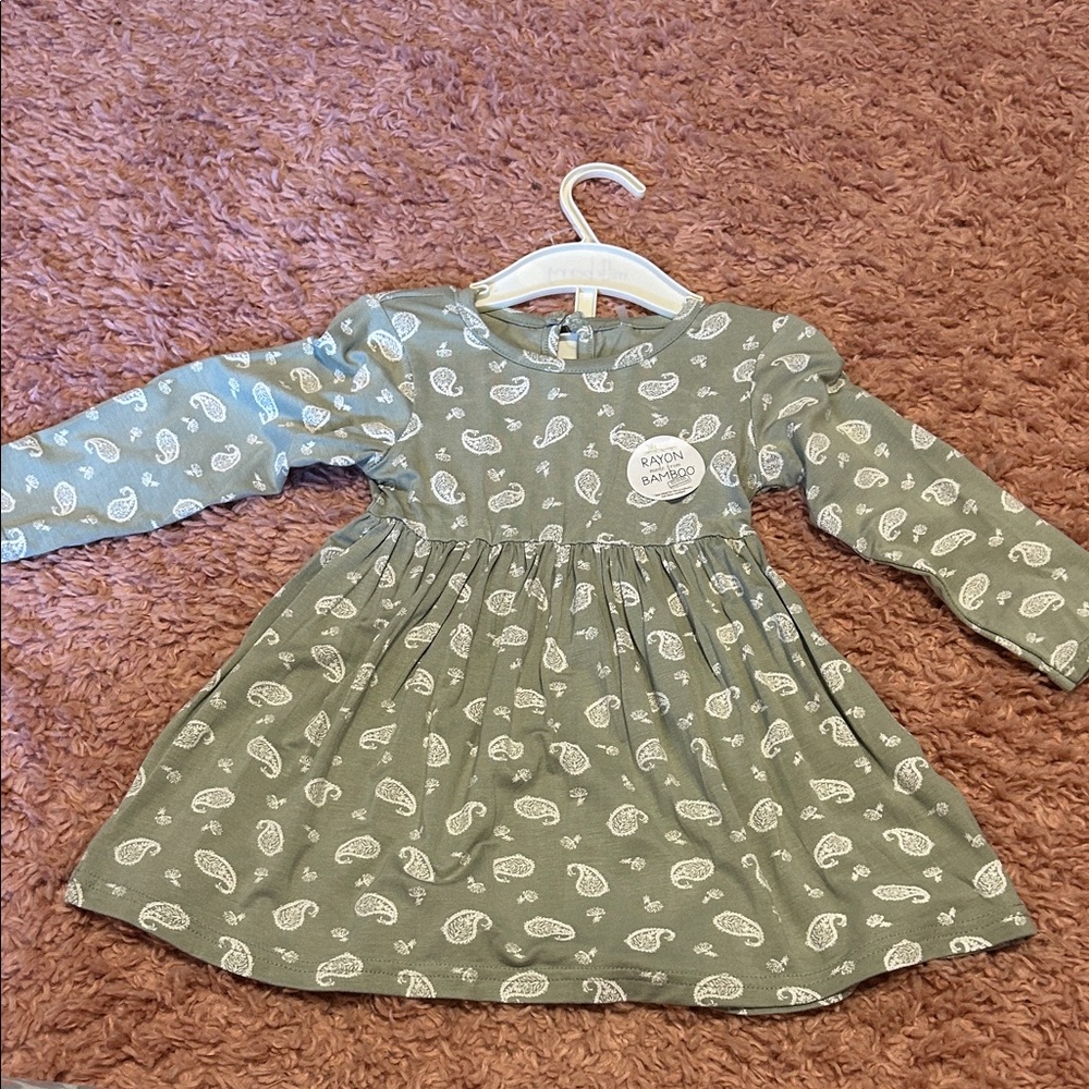 Milkberry Olive Paisley Long-Sleeve Kids Dress
